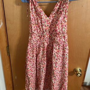 Floral V-Neck Sundress in Pink & Green